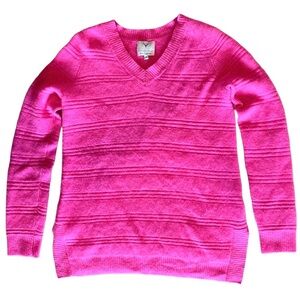Edinburgh Knitwear 100% Cashmere Hot Pink V-Neck Sweater Size Small